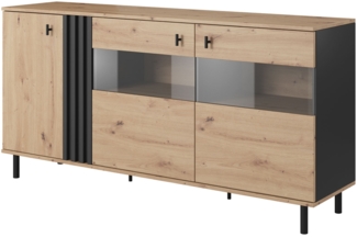 Sideboard Maidstone Kommode Glaseinsatz 165x40x82cm Sand Grange Eiche anthtrazit