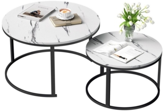 TWSOUL Couchtisch Rund Kaffeetisch 2er Set mit Marmormuster, 80 x 45.5cm + 60 x 38cm