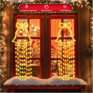 QUBEBU LED-Lichtervorhang LED-Lichterkette Fenster Beleuchtung Weihnachtsdeko Beleuchtet, Haken, LED fest integriert, 8 Beleuchtungsmodi & Timer, Batterie betrieben