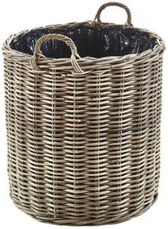 Kobolo Pflanzkübel Pflanzkorb aus grauem Rattan mit Folie groß