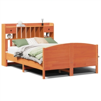 vidaXL Massivholzbett mit Regal ohne Matratze Wachsbraun 140x190 cm 3323151