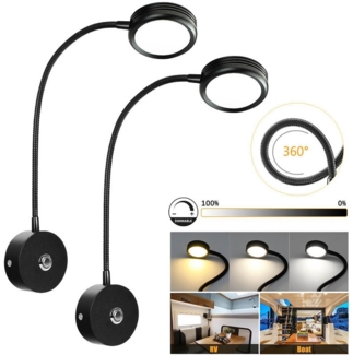 Jibenhome LED Leselampe Schwanenhals Lampe Wandmontage Schwarz LED Bettleuchte RV Leseleuchte, 12-24V 3Farbmodi Dimmbare für Wohnmobile Boot mit USB-Ladeanschluss 3W