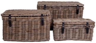 House Nordic Aufbewahrungskoffer, Kubu-Rattan, Ledergriff, grau, 3er-Set