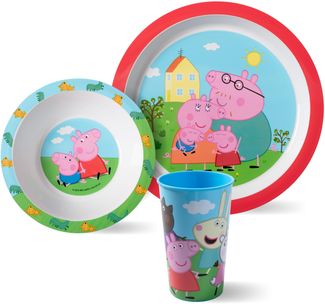 Peppa Wutz Kindergeschirr Set 3-teilig - Frühstücksset mit Teller, Schale und Becher - Kindergeschirr für Mädchen und Jungen - robust, leicht, pflegeleicht für Frühstück, Mittag, Abendessen