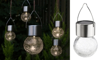 Haushalt International LED Solarleuchte 5er Set Edelstahl Solar Hängelampe Hängeleuchte Gartenlampe