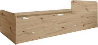 Bradford Modernes Einzelbett mit 3X Schubkästen 90 x 200 cm - Praktisches Jugendzimmer Kojenbett in Artisan Eiche - 95 x 66 x 204 cm (B/H/T)