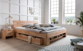 Schubladenbett Erich 200x200 cm Kernbuche Schubkasten Nako Auswahl Bett, inkl. 2x Bettschubkasten