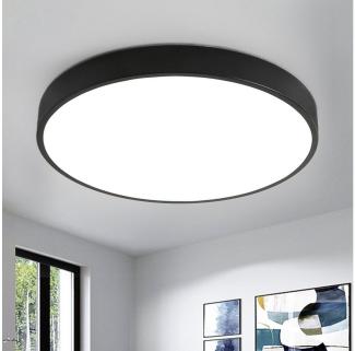 Style home 48W Deckenleuchte LED Deckenlampe Ø50x4cm, Warmweiß 3000K, Ultraslim Runde Lampe aus Metall, für Wohnzimmer Schlafzimmer Büro Küche Diele Flur (Schwarz)