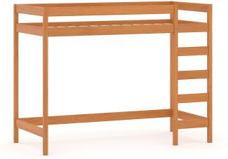 WNM Group Hochbett mit Leiter LUKI - Kinderbett mit Rausfallschutz und Lattenrost - Absturzsicherung Hochbett - Jugendbett - Kinderhochbetten - Teak - 80 x 160 x 160 cm