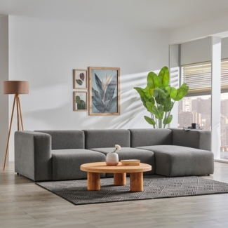 Sofa Suldal 3-Sitzer mit Longchair Webstoff Grau [en. casa]