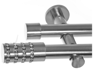 BASIT Gardinenstange Edelstahloptik 20mm mit Wandträgern 120 cm E39, Ø 20 mm, 2-läufig, verschraubt, Metall, H41 120 cm E39 Zylinder mit Kristall
