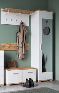 Garderoben-Set 4-teilig mit Garderobenschrank in weiß mit Eiche HUESCA-129