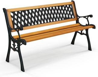 2-Sitzer Gartenbank mit Armlehnen & Rückenlehne Wetterfeste Sitzbank Holzbank Balkonbank