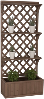 Hochbeet HWC-P69, Pflanz-/Blumenkasten Pflanzkübel Rankgitter Spalier Ablagefläche Holz FSC® 177 x 77 x 33 cm ~ braun