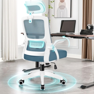 ALFORDSON Bürostuhl mit Kopfstütze Lordosenstütze, Drehstuhl Blau