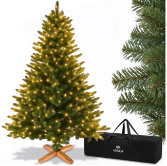 VESKA Künstlicher Weihnachtsbaum Naturgetreu mit Holzständer, Tannenbaum 140cm / 180 cm, dichte Zweige, mit Aufbewahrungstasche, LED Beleuchtung
