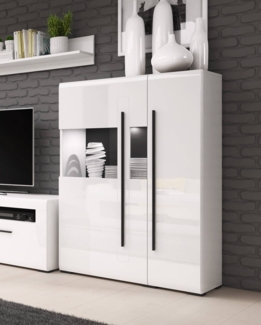 Highboard Tulsa Vitrinenschrank 2-türig MDf 90x39x139cm Weiß Hochglanz