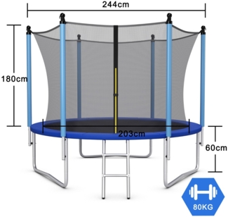 Ø 244 cm Trampolin Outdoor-Trampolin für Kinder & Erwachsene Schwarz + Blau