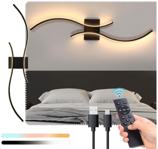 Jibenhome LED Spiegelleuchte Gebogene LED-Wandleuchte ohne Kabel, Moderne Wandlampe, Dimmbar, Timer, Fernbedienung, 3000-6000K, LED fest integriert, 3 Farbtemperaturen, Innenbereich, Outdoor