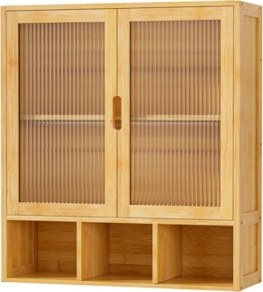 Yorbay Hängeschrank Bambus Badezimmerschrank (59x22x66 cm, Magnetverschluss & verstellbare Regale) Wandschrank mit Doppeltüren