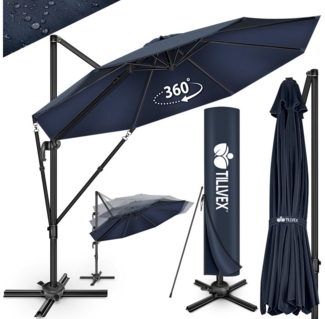 tillvex® Sonnenschirm verstellbar mit Kurbel, 360° drehbar, Polyester / Aluminium navy-blau, Ø 300 cm