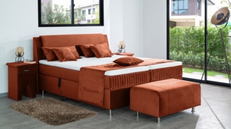 Meisterbetten Boxspringbett Mari 140x220 in VS-Terakotta, Matratzenbezug Mask, Ergoflex-Topper
