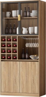 MODFU Highboard mit Glastüren, abnehmbarer Weinglashalter (Badezimmerschrank, Spirituosenschrank, Vitrine, 1 St, einfache Montage), mit LED-Beleuchtung, modernes Design für Badezimmer und Wohnräume