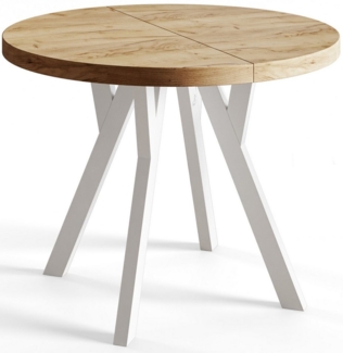 Alpi-Möbel Esstisch Wohnzimmertisch - Ausziehbarer runder Tisch 80-120 cm - Craft Eiche, Ausziehbar, 1 x Einsatz 50 cm