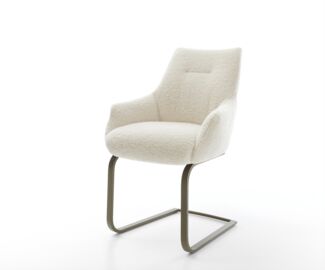 Freischwinger Alja-Flex mit Armlehnen Teddystoff Beige Freischwinger flach Effektfinish Titan Taschenfederkern