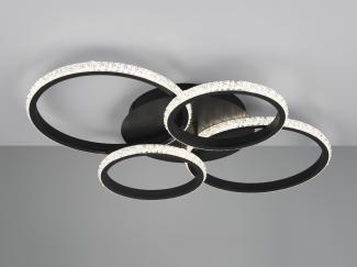 LED Deckenleuchte schwarz, Ringe schwenkbar, dimmbar, B 65 cm