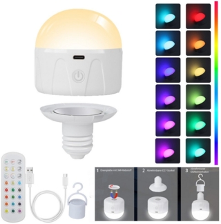 Jibenhome LED Nachtlicht E27 Leuchtmittel Timer, RGB Glühbirnen Dimmbar, USB-Aufladbar, E27 Magnetsockel mit Fernbedienung, LED fest integriert, für Speisekammer, Schrank, Campingzelt, Wohnmobil