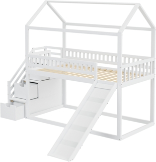 ComfortXL Etagenbett-B051, Holzwerkstoff, Weiß, 200x90x209cm
