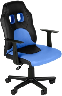 DELUKE® Kinder Bürostuhl MIA - 83x56x59, Schwarz/Blau Kunstleder Kunststoff Gestell ergonomische Bürostühle Homeoffice Stuhl mit Rollen