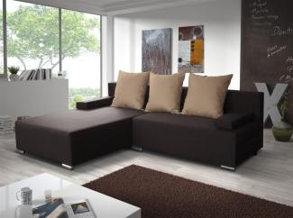 Ecksofa Sofa LUCY mit Schlaffunktion Braun / Cappuccino Ottomane Links