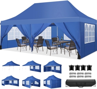 COBIZI Faltpavillon 3x6, Pavillon 3x6 m Wasserdicht Stabil Winterfest, Faltbar Partyzelt mit 6 Seitenwänden & 4 Sandsack Pop up Gartenpavillon Anti-UV für Hochzeiten, Freien, Lichtblau