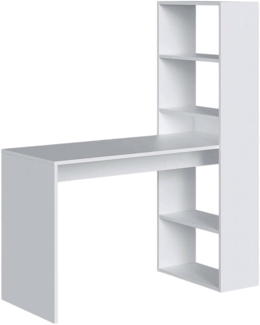 Dmora Ali Schreibtisch, umkehrbarer Multifunktionsschreibtisch mit Bücherregal mit 5 Ablagen, Arbeits- oder Bürotisch für PC-Buchhalter, 120 x 53 x 144 cm, Weiß