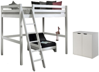Hochbett Katheryn 209x215x190 Kinderbett Massivholz+MDF Weiß