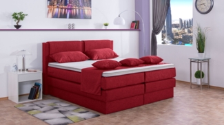 Meisterbetten Boxspringbett Dora 160x200 in W-Red, Matratzenbezug Nano, Komfortschaum-Topper