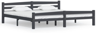 Bettgestell, Massivholz Kiefer dunkelgrau, 200x200 cm
