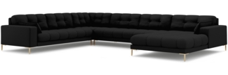 Micadoni Wohnlandschaft Mamaia 7-Sitzer Strukturierter Stoff Schwarz Metall Gold Links