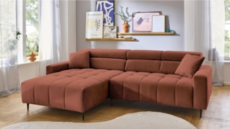 Massivart® Ecksofa Cord 256 cm / Cordsofa / Sitztiefen- & Kopfteilverstellung / SIMPLE, Nosagfederung · frei im Raum stellbar