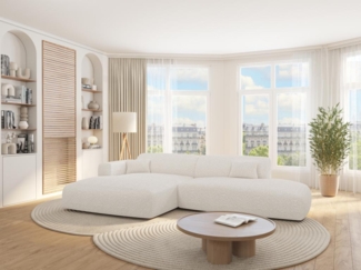 Vente-unique - Ecksofa - Ecke links - offenes Ende - Bouclé-Stoff - Weiß - POGNI von Maison Céphy