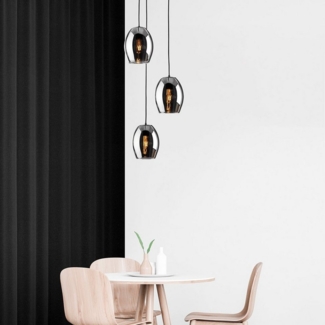 MeLiTec LED Pendelleuchte DP29, LED wechselbar, warmweiß, Hängeleuchte Rauchglas, moderne Pendellampe 3-flammig, Hängelampe rund