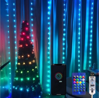 XERSEK LED-Lichtervorhang 2x2M Vorhang Lichterkette mit Fernbedienung, APP Steuerung, Musik Sync, 200 LEDs Smart Lichtervorhang für Schlafzimmer Innen Außen Deko