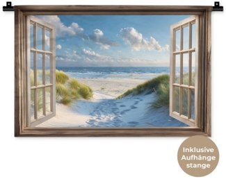 MuchoWow Wandteppich Aussicht - Strand - Fenster - Dünen - Meer, Rechteckig, Höhe: 3 mm, Wandteppich für Wohnzimmer, Schlafzimmer, 60x40 cm
