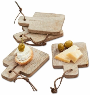 Mirabeau Schneidebrett Schneidebrett 4er Set Boise braun, Mangoholz (mangifera indica), Band: 100% Büffelleder