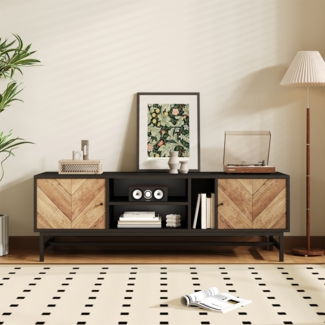 Merax 150 cm TV-Schrank – Schwarz-Holz-Kontrastdesign mit vielseitigem Stauraum, inkl. Schränken, horizontalen und vertikalen Fächern