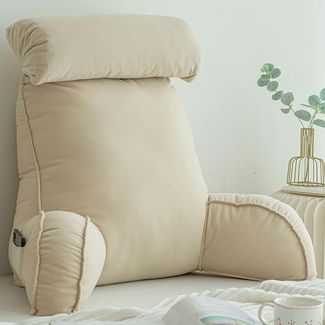 1 Stück – Großes Lesekissen mit Armlehnen, Rückenstütze, abnehmbarer Bezug & Tasche (75×40×58 cm, Beige)