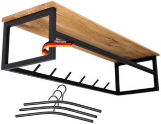 DELUKE® Wandgarderobe mit Ablage EGON - Eichenholz, 6 Haken | Garberobe Flur Wandregal für Jacken Garderobenleiste | Mit Baumkante