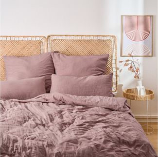 Blumtal Bettwäsche Musselin 100% Baumwolle im Set, Kopfkissenbezug & Deckenbezug, 2 teilig, Violett